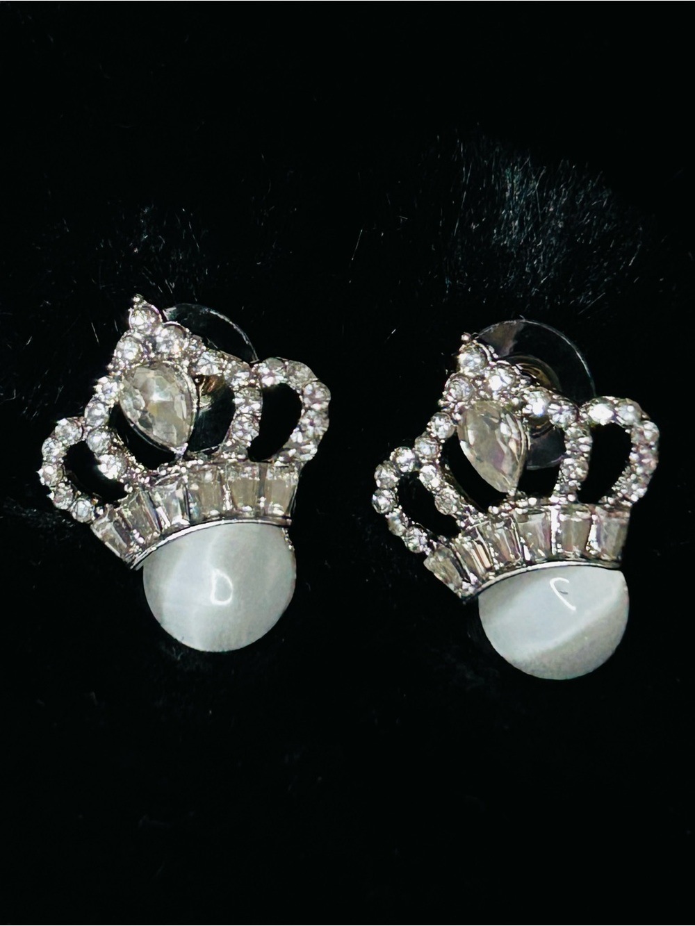 Crystal like Crown Pearl Drop Earrings - Silver Tone